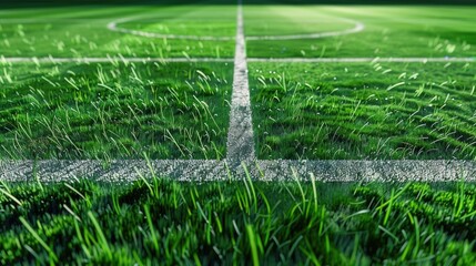 A soccer field with a white center line, suitable for sports and fitness illustrations