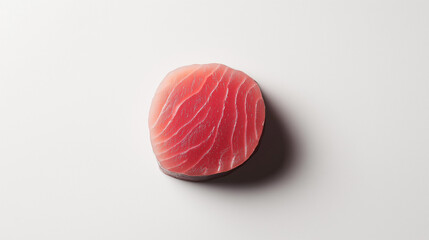 a single tuna steak with a dark pink center and visible texture against an isolated white background