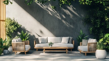 Obraz premium Stylish Outdoor Patio with Furniture and Plants