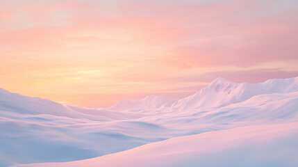 Expansive Arctic Tundra at Sunrise: Serene Snow-Covered Landscape with Pastel Pink and Orange Sky Hues