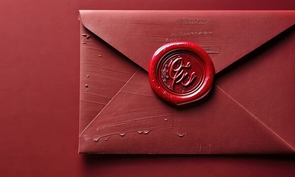 A red wax seal on a sealed envelope against background, conveying sense of privacy or formality