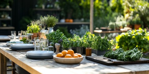 Beautiful Farm-to-Table Dining Setup with Fresh Ingredients

