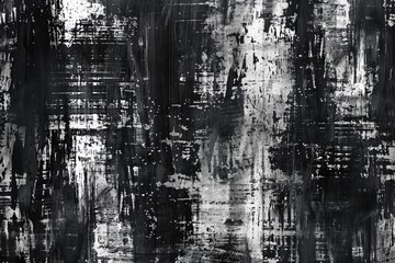 A black and white painting of an urban city with buildings, streets, and people