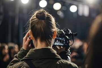 A woman captures the moment with her camera, aiming at a crowd