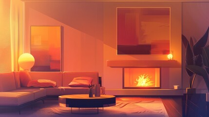 Warm and Inviting Living Room with a Cozy Fireplace Atmosphere