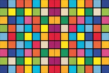 Tessellation of differently sized and colored squares in a grid, with a bold black outline to create a striking graphic effect