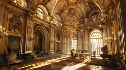 Naklejka premium Elegant Interior of a Luxurious Historical Room with Grand Architecture