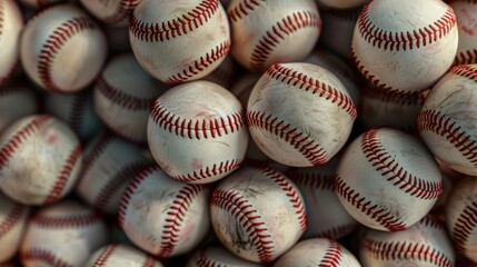 A pile of baseballs stacked on top of each other, ideal for use in sports or outdoor-themed designs