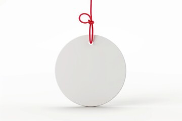 A small white circle suspended by a thin red string, ready for use in various creative projects