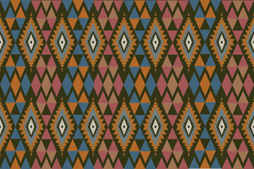 Navajo tribal vector seamless pattern. Native American ornament. Ethnic South Western decor style. Ikat Boho geometric ornament. Vector seamless pattern. Mexican blanket, rug. Woven carpet