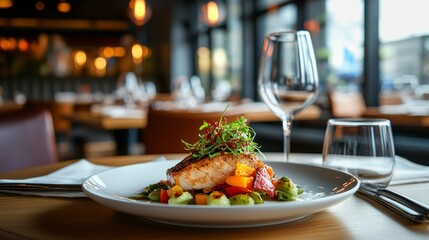 Beautifully Arranged Gourmet Dish on a Restaurant Table