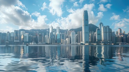 Stunning Hong Kong Skyline Reflected on Water at Dusk