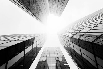 Fototapeta premium Black and white photo of city skyline with tall buildings
