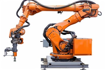 Fototapeta premium An orange robot stands on a platform with a simple and modern design