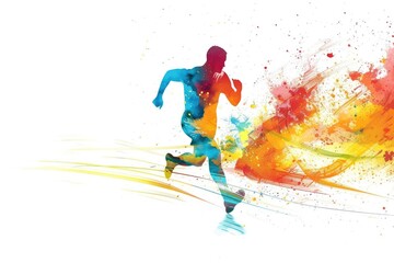 Obraz premium A person in motion with vibrant hues in the backdrop