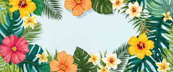Bright Summer Banner with Tropical Elements and Copy Space