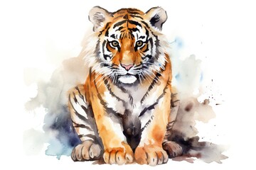 Fototapeta premium Hand-drawn watercolor tiger isolated on white background