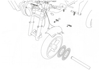 Obraz premium Disassembled motorcycle on a white background. Unique design. 
