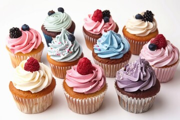 Colorful cupcakes with different colored frosting