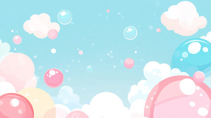 パステルカラーの泡と雲が漂うファンタジー背景