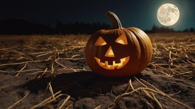 Halloween pumpkin on the field
