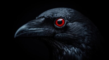 Intense red-eyed raven close-up