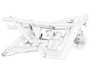 Disassembled motorcycle on a white background. Unique design.