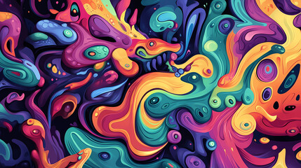 Colorful spychedelic style wallpaper, psychedelic style wallpapper colorful vibe, trippy wallpaper, tipping. Psychedelic. Illustration