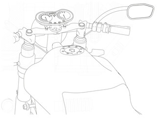 Black motorcycle on a white background. Unique design.  