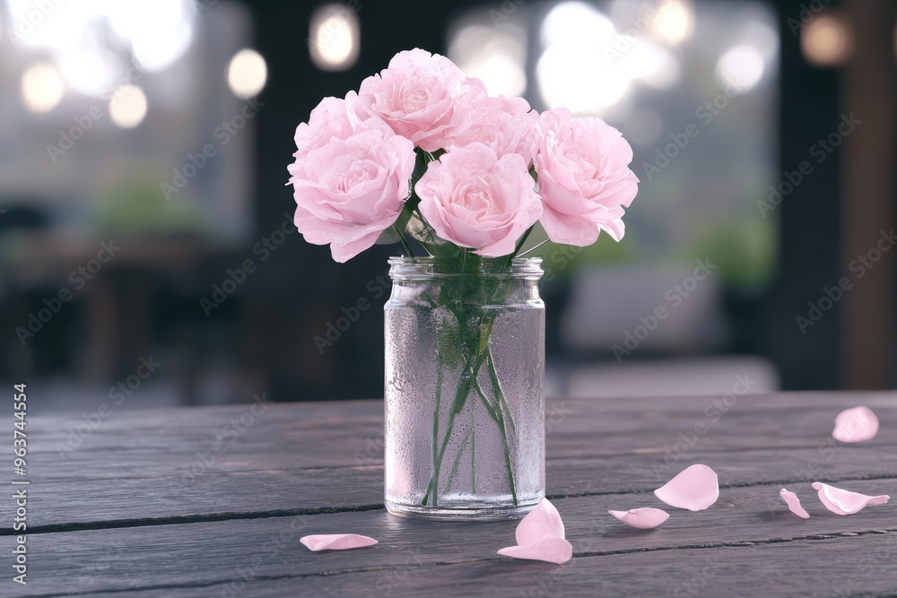 Sticker Elegant pink roses in a glass vase