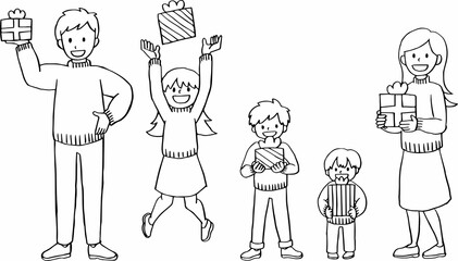 クリスマス家族モノクロ