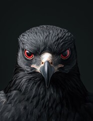 Fierce black eagle with piercing red eyes