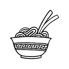 Bowl of noodles with chopsticks illustration