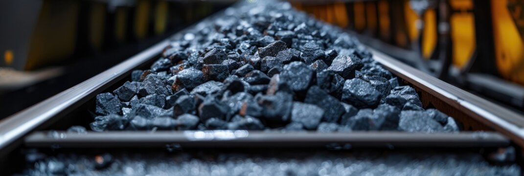 Close-up of manganese ore being moved on a conveyor belt