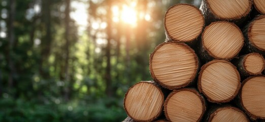 Stacked firewood logs in a forest