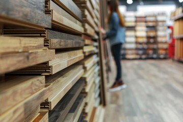 Fototapeta premium A person stands in front of a wooden wall, perfect for use in office or home decor scenes