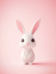 Obraz premium Adorable White Bunny on Soft Pink Background
