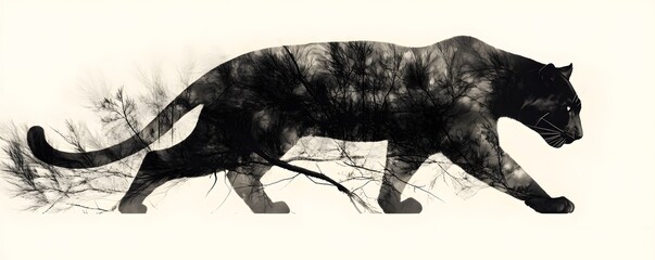 Black Panther Silhouette with Overlaid Tree Branches