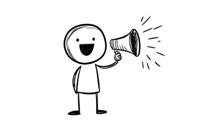 Stick figure making an announcment isolated on white created with Generative AI