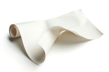 A single roll of white paper lying flat on a white background