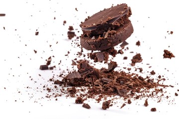 A small piece of chocolate sits atop a pile of dirt, awaiting discovery