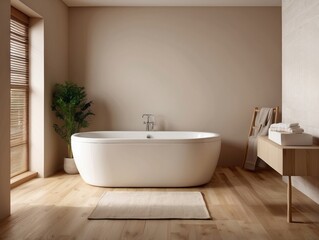 Modern Bathroom with Freestanding Tub and Wood Floor