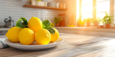 Plate on kitchen table with lemons