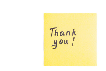 Yellow thank you card on a white clean background