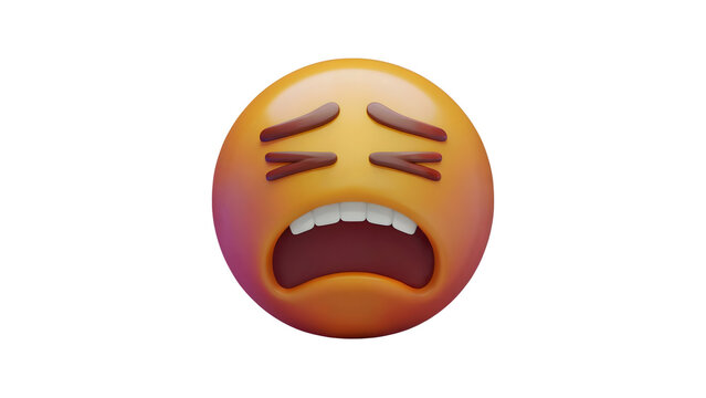 A 3D render of a weary and exasperated emoji, with tightly closed eyes and an open mouth, expressing extreme fatigue or frustration