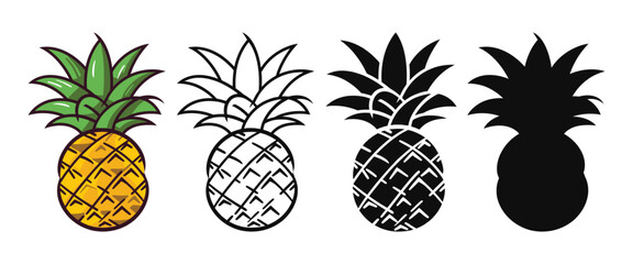 Obraz premium Pineapple vector illustration, outline, silhouette on white background