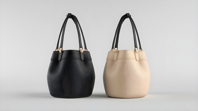 Stylish black and beige handbags displayed together on a neutral background, perfect for fashion and accessory themes.
