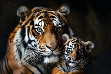 Fototapeta premium A couple of tigers standing next to each other