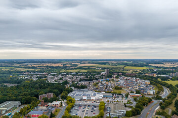 Aerial drone cityscape of Harlow Town, England