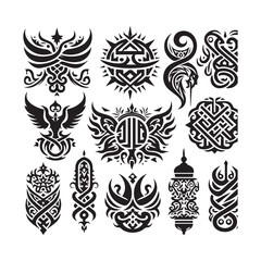 Fototapeta premium Islamic Tattoos tribal designs bundle collection in a white background 